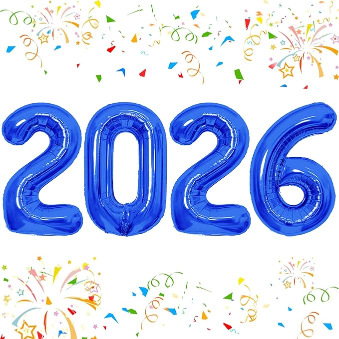 KALOR 42 Inch 2026 Dark Blue Foil Mylar Number Balloons, Giant 2026 New Years Decorations for 2026 Happy New Year Eve and Graduations Party Supplies
