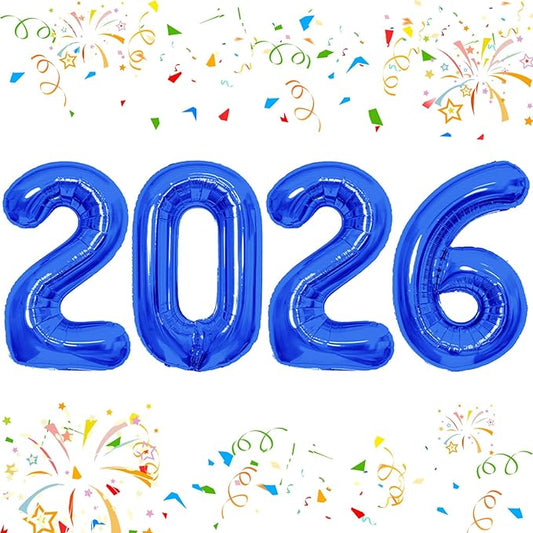 KALOR 42 Inch 2026 Dark Blue Foil Mylar Number Balloons, Giant 2026 New Years Decorations for 2026 Happy New Year Eve and Graduations Party Supplies