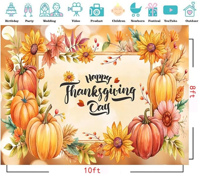 CYLYH 10X8FT Fall Backdrop Thanksgiving Background Autumn Farm Harvest for Fall Party Decoration Banner