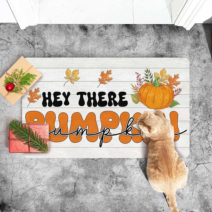 InterestPrint Happy-Thanksgiving Fall Door Mat Fall Pumpkin Welcome Doormat, Seasonal Harvest Thanksgiving Vintage Rustic Low-Profile Floor Switch Mat for Indoor Outdoor, 30"x18"inch