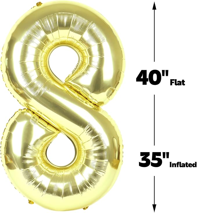 Helium Foil Light Gold Number 8 Balloon 40 Inch, Mylar Eight Numbers 8 18 28 38 48 58 80 88 Birthday Balloons, Champagne Gold Women Men Anniversary Graduations Party Supplies