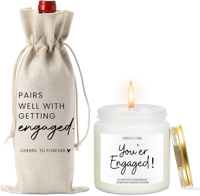 Engagement Gifts for Couples Her Engagement Party Decorations Gift for Couple Wine Bag Scented Candles Set Pairs Well with Getting Engaged Gifts Wine Bottle Bag