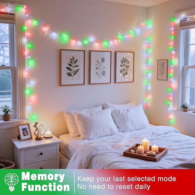 100FT 300 LED Christmas Lights Outdoor, Plug in Christmas String Lights Indoor, Waterproof & 8 Modes & Timer Function, Connectable Fairy Twinkle Light for Bedroom Patio Xmas Decor, Red White Green