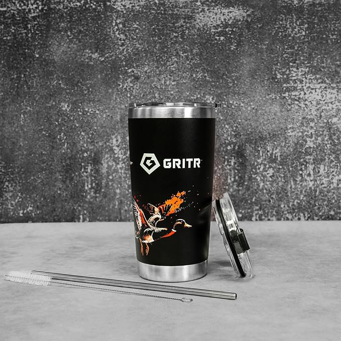 GRITR Stainless Steel Tumbler – 20oz/30oz, Insulated & Leakproof, Hot or Cold Drinks Anywhere, Travel Tumbler with Straw and Lids for Coffee, Water & Smoothies