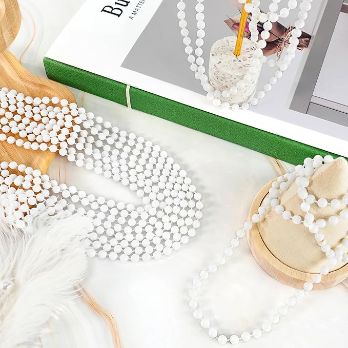SHAOQINLIN 30 PCS White Bead Necklaces, 33" White Mardi Gras Christmas Beads Necklace, 4th of July Necklaces, Parade Throws Accessories for Christmas Independence Day New Year Party Favors