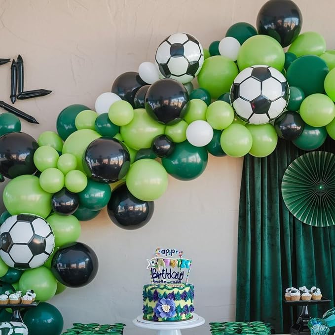 Green Black White Balloons, 50pc Soccer Birthday Balloons, Dark Green Light Green Balloon, Soccer Printed Balloon for Boy Man Sports Game Football Theme Birthday Party Baby Shower Bachelorette Decor