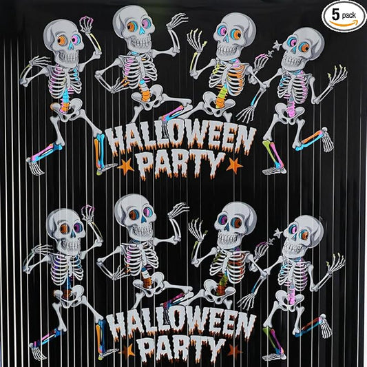 GOER Foil Curtain Backdrop for Halloween Party Decorations| Metallic Tinsel Halloween Theme Photo Booth Props (5 Pcs)