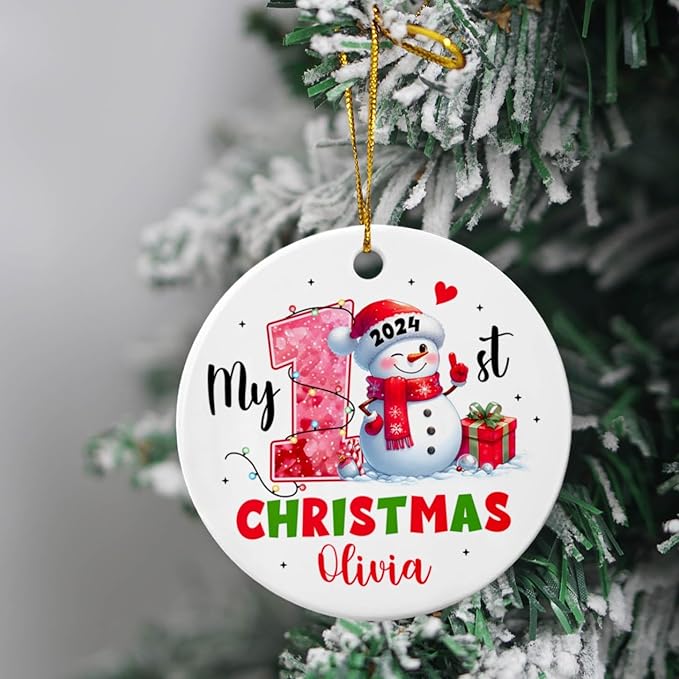 Personalized Snowman Baby's 1st Christmas Ornament, My First Christmas Snowman Ceramic Ornament 2025, Snowman Baby Boy Girl Xmas Tree Decoration, Custom Choose Name New Baby Snowman Ornament Xmas