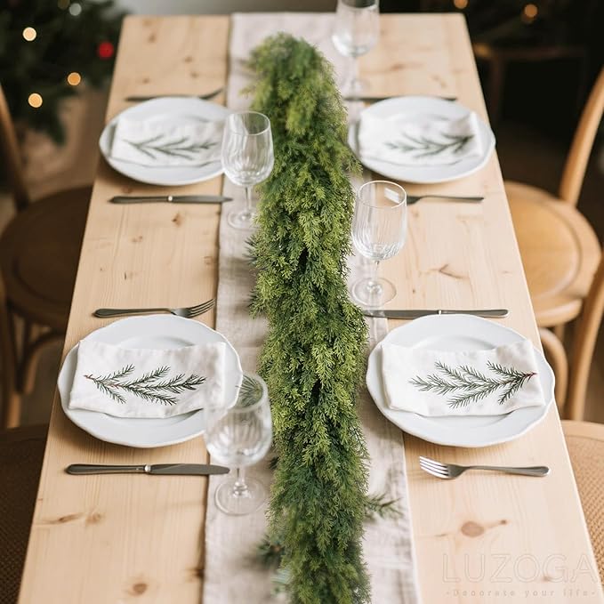 1 Pcs 6ft Real Touch Christmas Cedar Garland - Artificial Soft and Thickness Faux Green Full Cedar Pine Needles Garland for Fireplace Mantel, Table, Doorframe, Indoor Outdoor Xmas Holiday Decorations