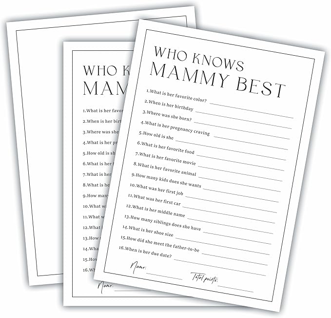 5" X 7" Baby Shower Party Games-Set Of 30 Minimalism Black & White-Who Knows Mammy Best Game For Guest-Wishes For Baby-Baby Announcement Gender Reveal Game Card 05