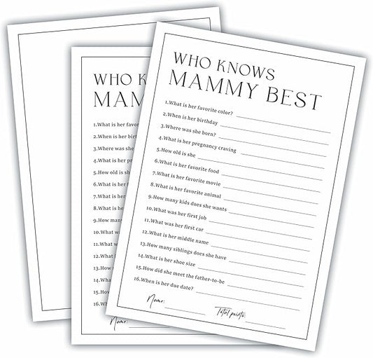 5" X 7" Baby Shower Party Games-Set Of 30 Minimalism Black & White-Who Knows Mammy Best Game For Guest-Wishes For Baby-Baby Announcement Gender Reveal Game Card 05