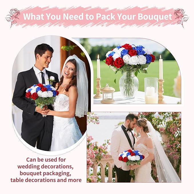 52 PCS Mixed Artificial Roses Bulk, Fake Artificial Flowers Bridal Bouquet Silk Faux Rose with Stems for Wedding Flowers Decoration, Valentine's Day, Bridal Bouquet, Anniversary, Home Decor (52PCS)