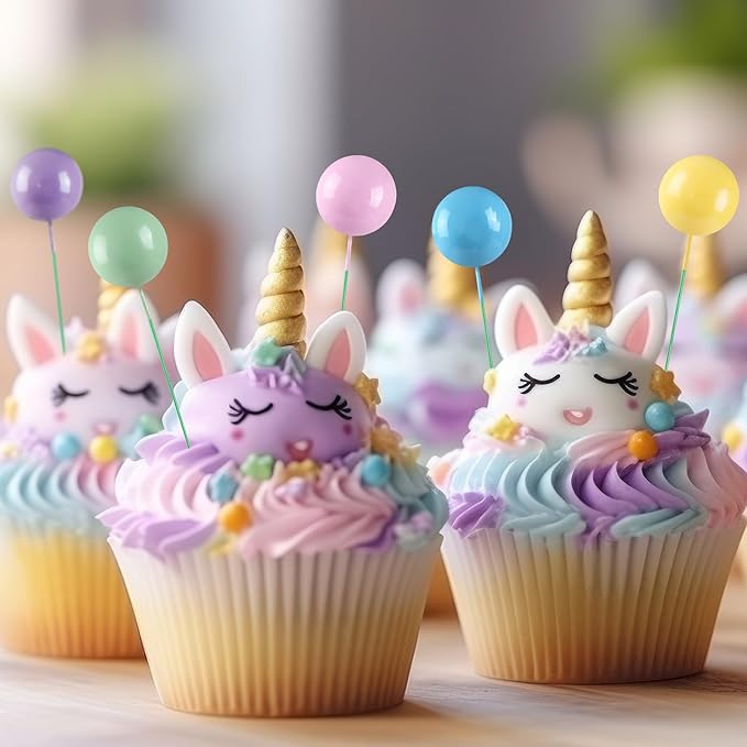 Sieral 40 Pcs Mini Balloon Cake Toppers Colorful Rainbow Topper Round Clay Balls Cupcake Toppers for Birthday Baby Shower Wedding Party Decorations (Pastel Rainbow,Foam)