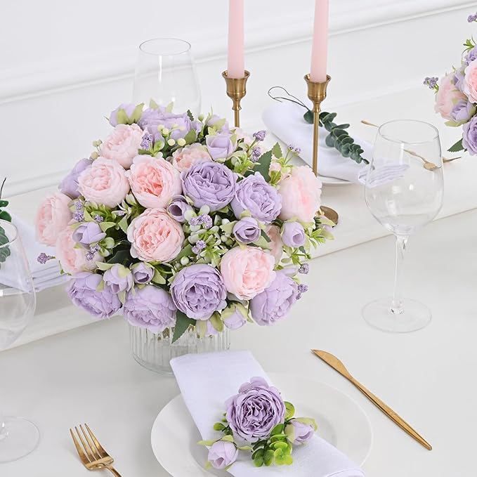 MARTINE MALL 8 Packs Peonies Artificial Flowers, Pinkish-Purple Artificial Peonies, Silk Peonies Flowers Fake Peonies Artificial Flowers Peonies Bouquet for Centerpiece Table Wedding Party Home Decor