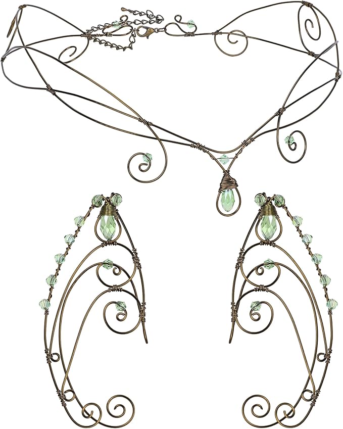 Renaissance Fairy Tale Costume Set - Elf Ear Cuff Earrings Decorative Medieval Fairy Winding Tiara Crown for Cosplay