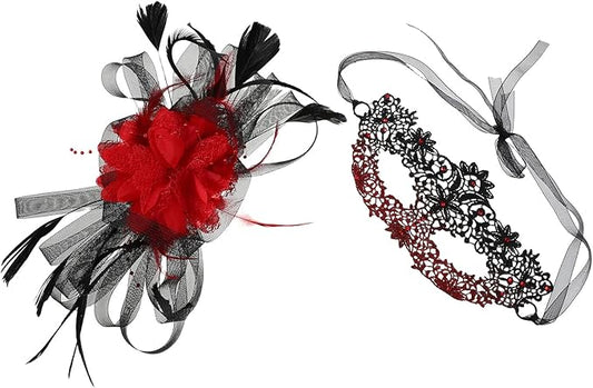 Venetian Plume Half Face with Unique Hair Clip Lightweight Elegant Party Accessory for Halloween Carnival and Costume Performances