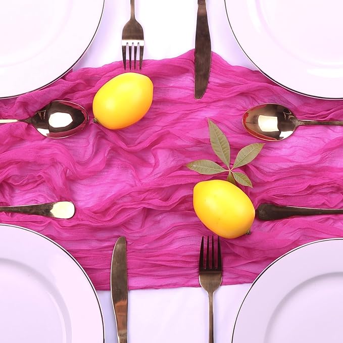 RestfulGlow12 Pack Hot Pink Cheesecloth Table Runner 10FT Boho Gauze Fabric Table Runner 35 x 120 Inch Rustic Sheer Runner for Centerpiece Wedding Decor Baby Shower Party Table Decoration