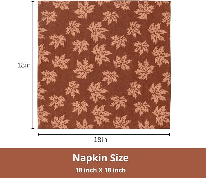 PurpleEssences Rust Fall Napkin Maple Leaves Jacquard Napkins, 18x18 Autumn Fall Cloth Napkins Set of 6, Harvest Decor Thanksgiving, Damask Maple Leaves