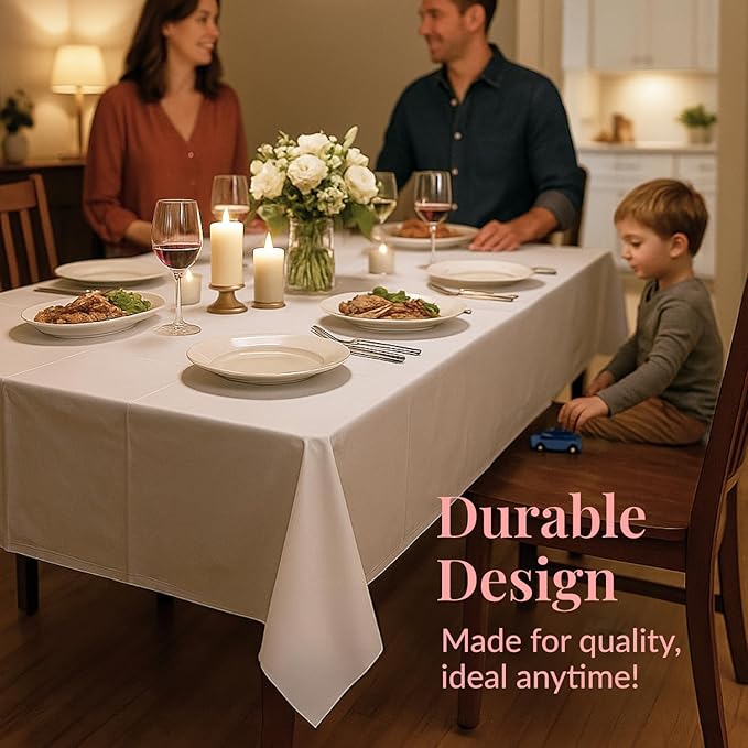 Prestee 24 Pack Plastic Table Cloth Disposable - 108" x 54" White Table Cloth Rectangle for Indoor or Outdoor Use - White Tablecloths for Weddings, Parties - Plastic Table Cover for Fine Dining Events