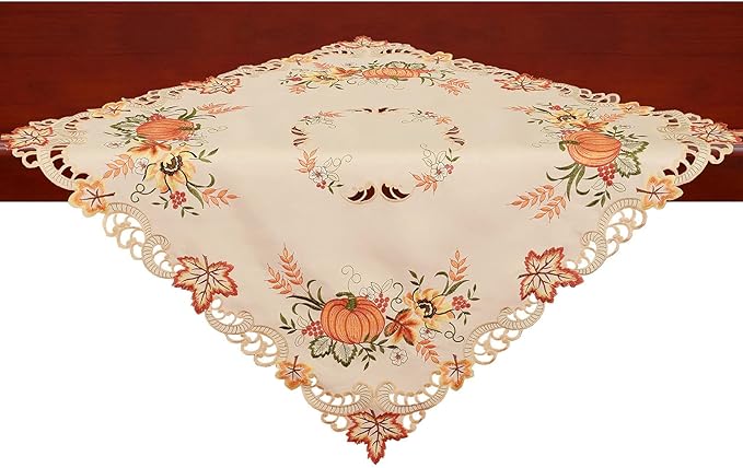 Simhomsen Thanksgiving Holiday Fall Autumn Harvest Pumpkins Small Square Tablecloth, Toppers, for End Table, Tea Table, Coffee and Nightstand (34 × 34 Inch)