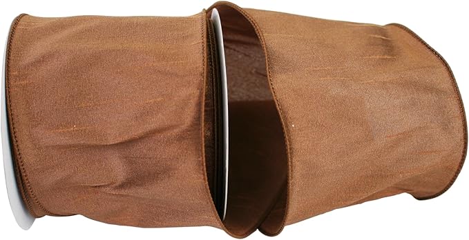 Reliant Ribbon 92975W-092-10F Dupioni Supreme Wired Edge Ribbon, 4 Inch X 10 Yards, Brown
