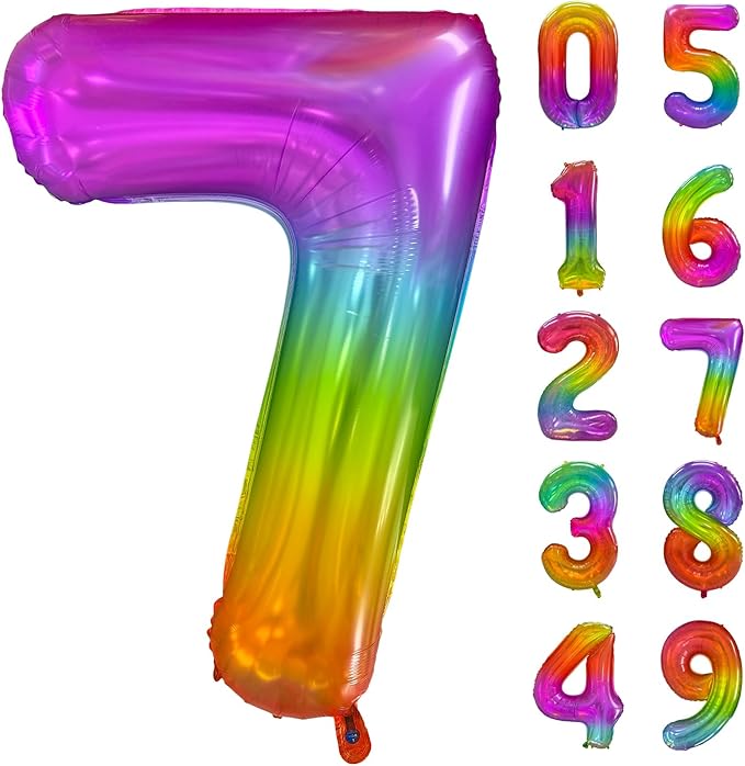 Rainbow Number 7 Balloon 40 Inch Rainbow 7 Balloon Giant Helium Foil Number 0 to 9 Balloons Birthday Wedding Party Digital Decorations Number 7
