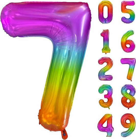 Rainbow Number 7 Balloon 40 Inch Rainbow 7 Balloon Giant Helium Foil Number 0 to 9 Balloons Birthday Wedding Party Digital Decorations Number 7