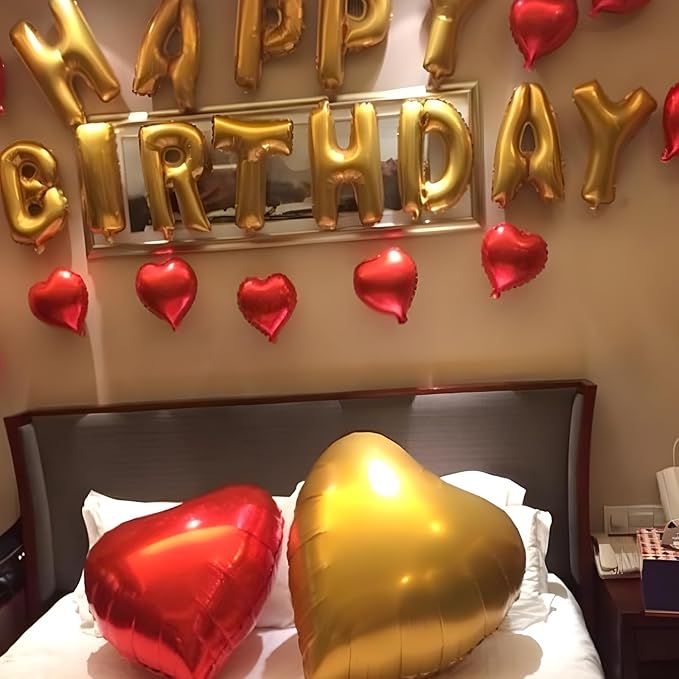 Red Gold Heart Balloons, 18 Inch Red and Champagne Gold Heart Shape Balloons, 12PCS Large Heart Helium Foil Love Balloon for Birthday Baby Shower Engagement Wedding Party Decorations