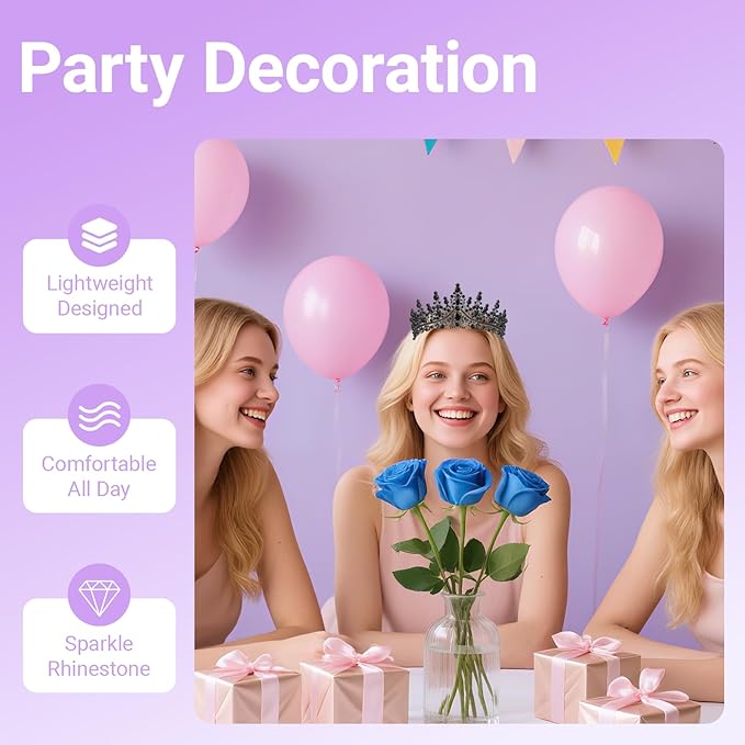 Tiara Crown for Women, Queen Tiara for Birthday Prom Bridal Party Custome Black