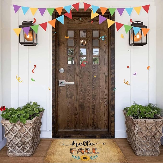 Hello Fall Doormat Thanksgiving Welcome Mat for Front Door Autumn Doormat Floor Mats Indoor Outdoor Home Living Room Kitchen Thanksgiving Decoration, 30"x18"inch