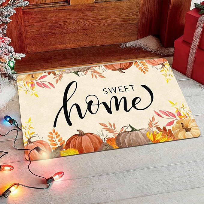 InterestPrint Thanksgiving Fall Door Mat Hello Fall Doormat Welcome Mat Front Outdoor Autumn Harvest Vintage Doormats for Autumn Halloween Thanksgiving Farmhouse Decor