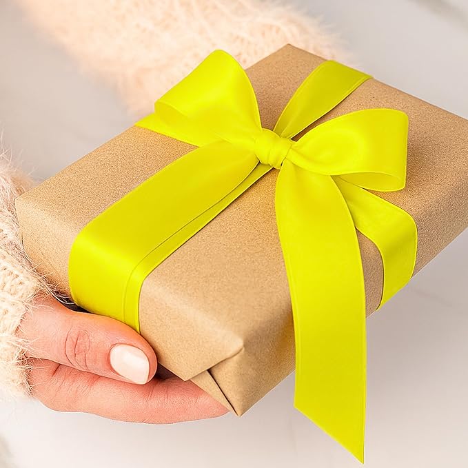 Fullive 1 1/2 Inch Ribbon for Gift Wrapping, 30 Yards Lemon Yellow Ribbons for Crafts, Polyester Satin Ribbon for Birthday Holiday Christmas Decorations DIY Bows Wrapping Bouquet Floral Arrangements