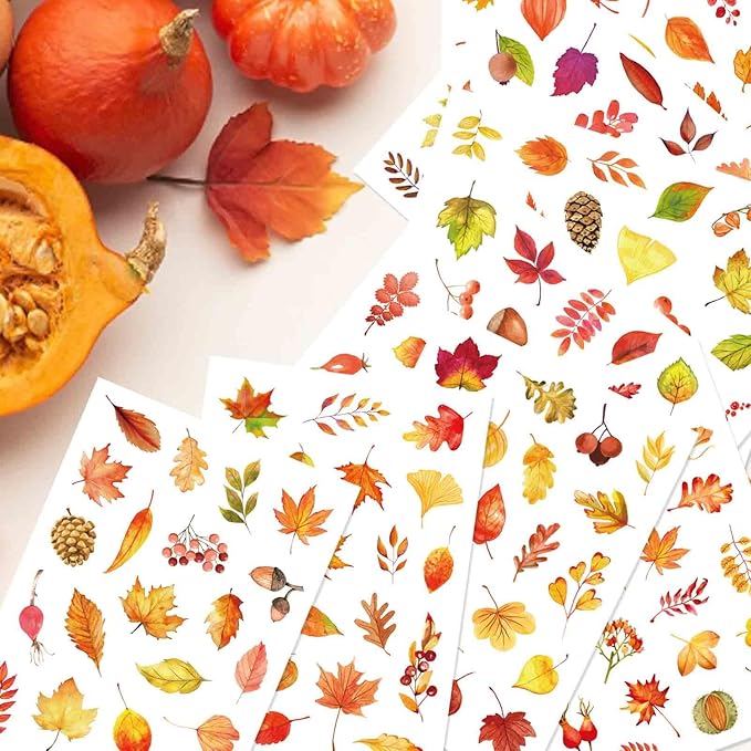 32 Sheets Fall Maple Leaves Stickers - Self Adhesive Autumn Stickers, Party Supplies for Thanksgiving, Harvest & November Decor