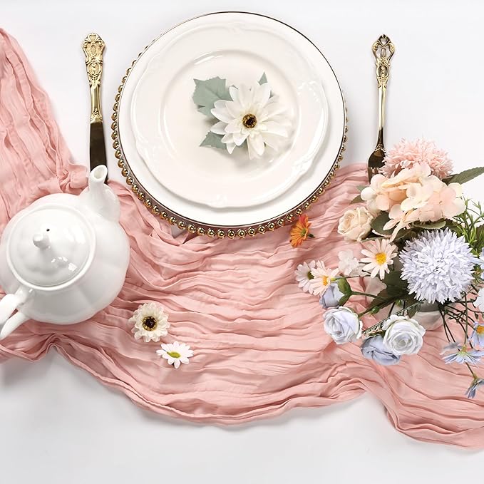 12 Pack Blush Pink Cheesecloth Table Runner 10FT Boho Cheese Cloths Gauze Fabric Table Runners 120 Inch Rustic Sheer for Wedding Birthday Party Baby Shower Centerpiece Home Decorations