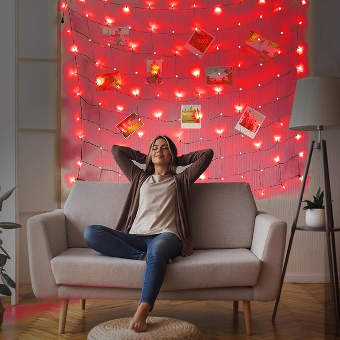 120Led Red Halloween Christmas Net Lights Outdoor 5ft x 6ft Connectable, 8 Modes Waterproof Black Wire 29V Plug in Mesh Net Christmas Lights for Garden, Yard, Bushes, Trunk, Xmas Tree Decor (Red)