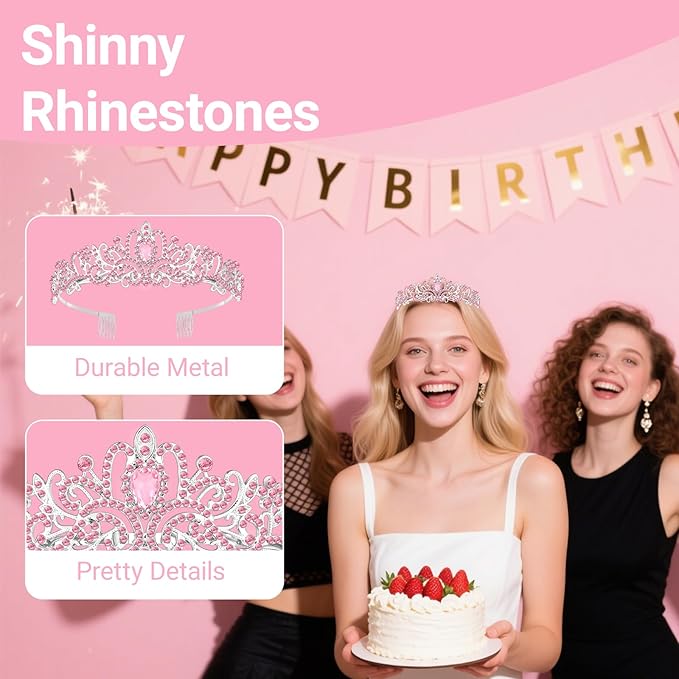 Tiara Crown for Women, Headband Hair Accessories for Birthday Wedding Party Costume Pink