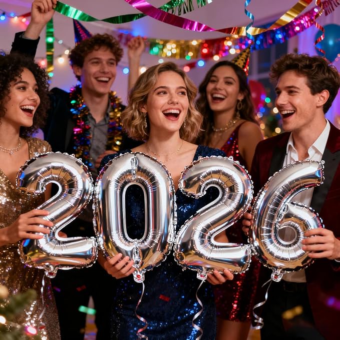 2026 Balloons Silver Number 2026 Balloon-16 Inch Number Foil Balloons for New Year Eve Party Supplies Birthday Graduation Anniversary Party Decor 2026 Decorations