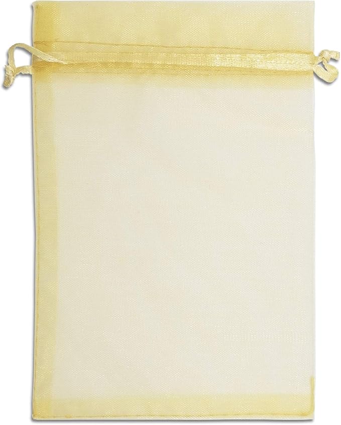 TheDisplayGuys 100-Pack 6x8 Gold Sheer Organza Gift Bags with Drawstring, Jewelry Candy Treat Wedding Party Favors Mesh Pouch