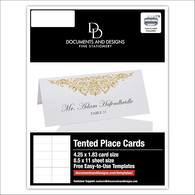 Paisley Printable Place Cards, Gold (Choose Color), Set of 60 (10 Sheets), Laser & Inkjet Printers - Wedding, Party, Dinner, and Special Events - Made in the USA