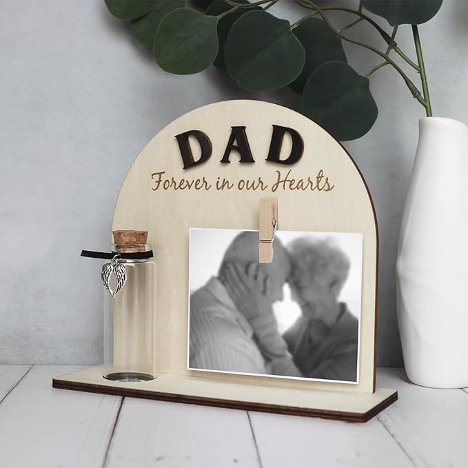 Personalized Loss of Loved One Photo Frame Memorial，Custom lock of Hair Keepsake Jar,Remembrance，Bereavement,Sympathy Gift for Lost Mom, Dad,Friends, Sisters, Grandparents (dad C1)