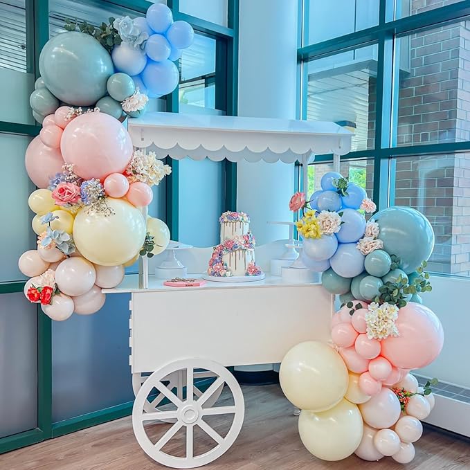Pink Green Balloons Arch Sage Green Pink Blue Yellow White Balloon Garland Pastel Blue Yellow Beige Olive Latex Balloons Fairy Birthday Tea Goose Party Decorations Wedding Wildflower Baby Shower