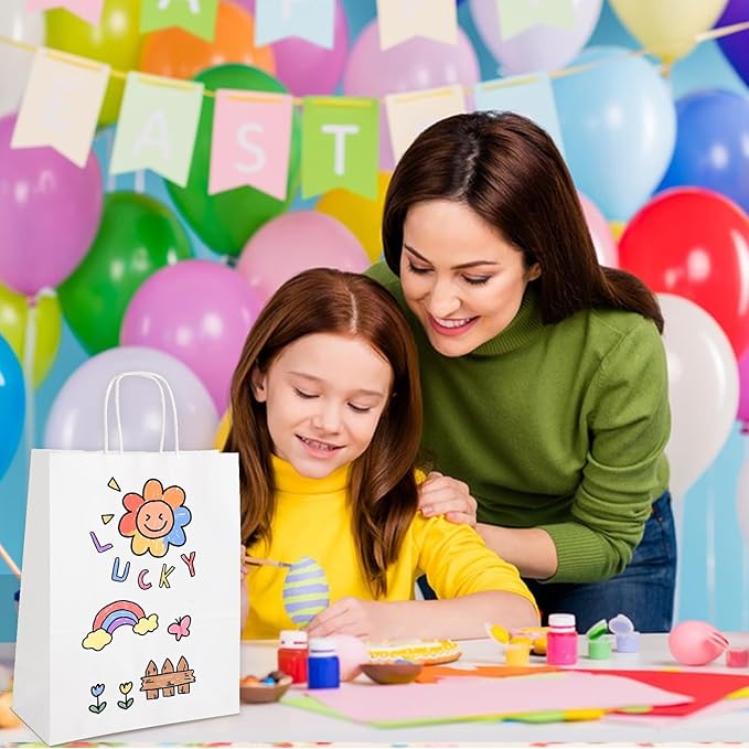 XPCARE White Paper Bags, 200 Packs 10x5x13 Inch Gift Bags with Handles Bulk Paper Bags with Handles Retail Kraft Paper Bag White Gift Bag for Wedding Party Shopping