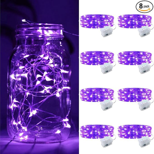 ZGWJ 8 Pack Fairy Lights Battery Operated, 7ft 20 Mini LED Fairy String Lights Silver Wire 3 Modes for DIY, Parties, Wedding, Bedroom, Halloween Christmas Decoration Purple