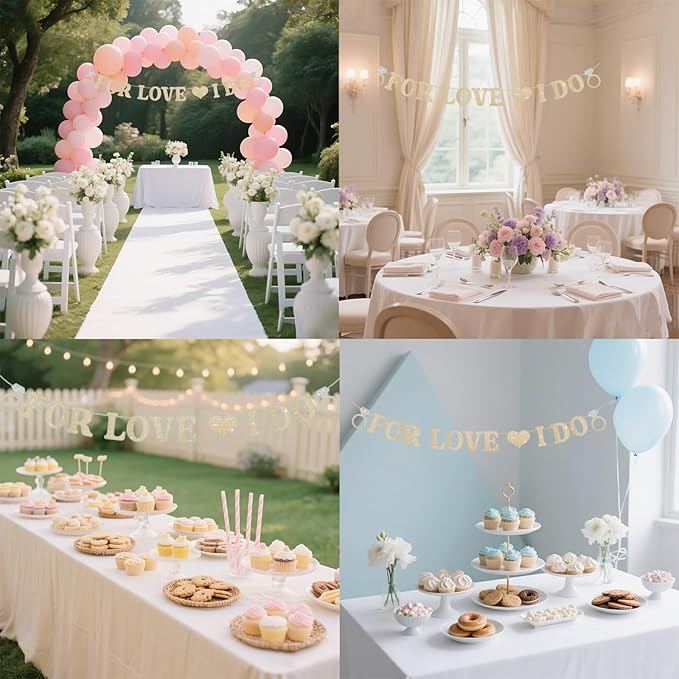 Wedding Decorations for Reception, Pre-Strung Bridal Shower Banner, Glitter For Love I Do Engagement Banner, Bride To Be Sign for Backdrop Ceremony Reception Bridal Shower Decorations