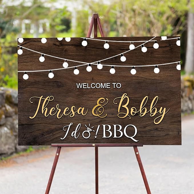 I Do BBQ Rustic Engagement Welcome Sign, 12x18 inches, Plastic, Full Size, Free Standing
