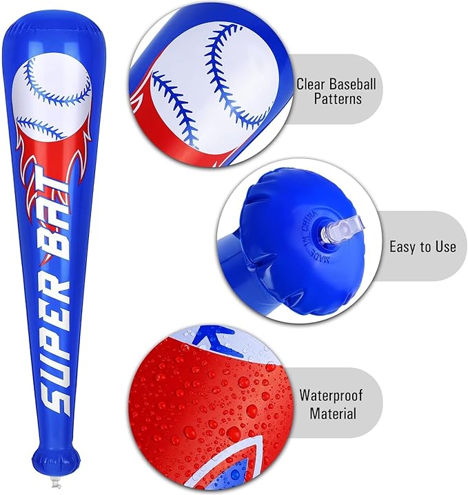 durony 12 Pieces Baseball Bat Inflates 22 Inch Inflatable Baseball Inflates, Baseball Party Supplies, Sports Theme Toy, Birthday Party Decorations