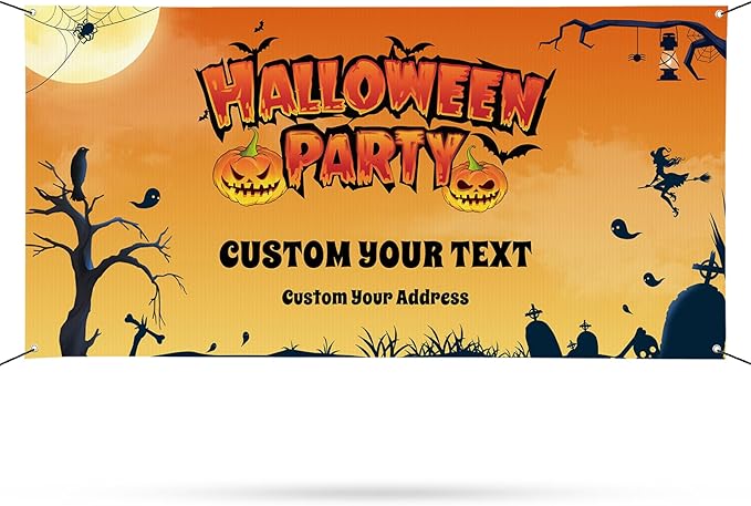 Custom Halloween Banner, Personalized Sign Banner for Outside Indoor, Custom Banner Backdrop Decorations for Wall Halloween Party