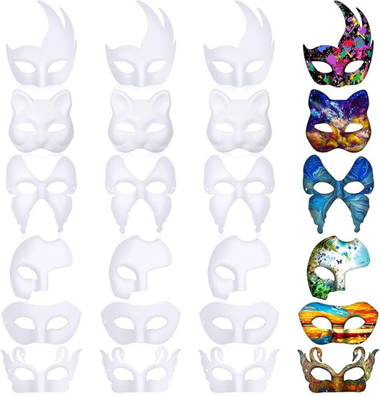 Leyndo 24 Pcs Paper Mache Masks Half Face White Masquerade Mask DIY Blank Mardi Gras Halloween Cosplay Party (Mixed Styles)