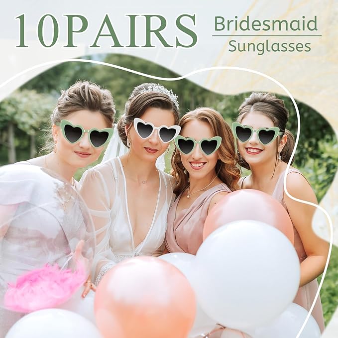 4/6/8/10/12 Pack Bachelorette Sunglasses Heart Sunglasses Vintage Heart Shaped Glasses for Women Bridal Party Wedding