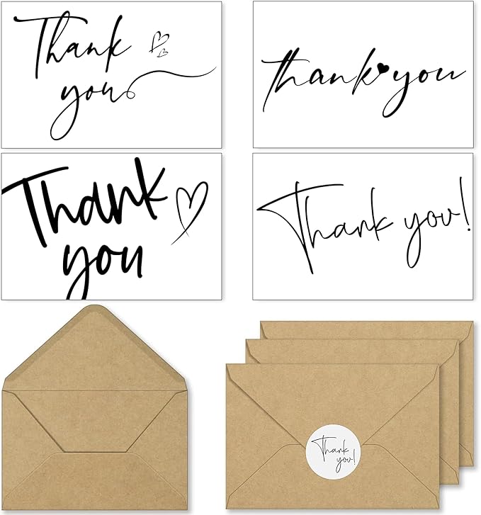 60 Pack Thank You Cards Bulk with Kraft Envelopes and Stickers – 4x6 Inch Elegant Minimalist Designs, Perfect for Business, Wedding, Baby & Bridal Shower, Graduation, Funeral or Personal Notes